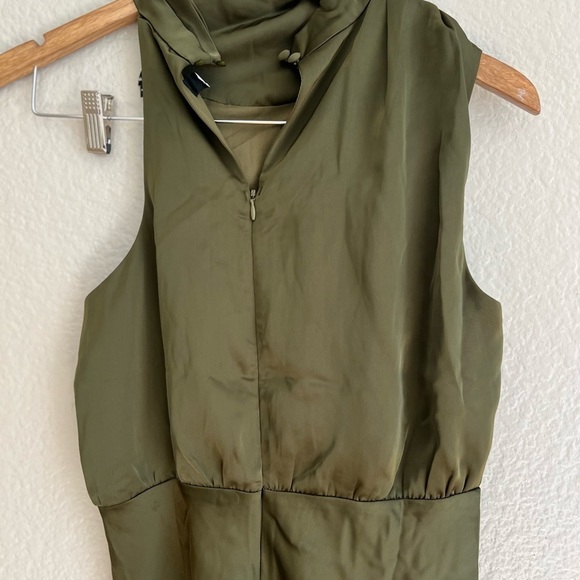 NWOT Distinctive Charm Olive Green Satin Asymmetrical Midi Dress - Picture 7 of 10